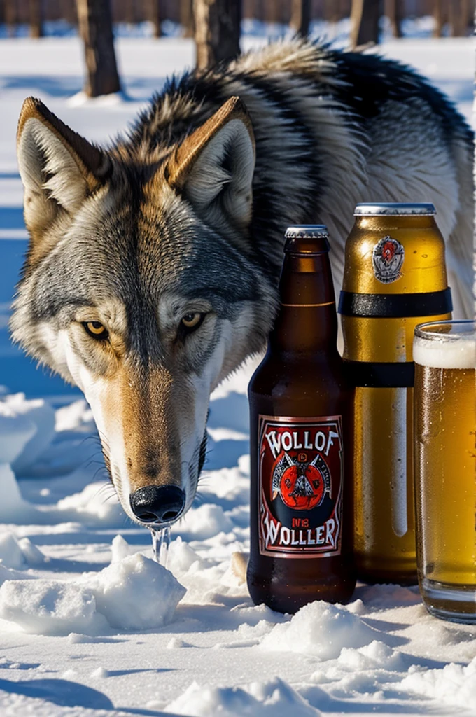 Wolf drinking Pilsen polar beer 
