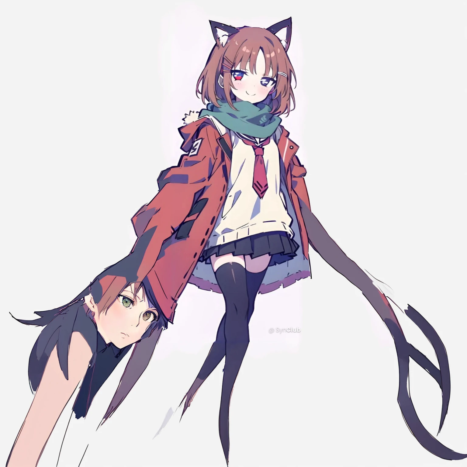 Anime girl with cat ears and scarf, Anime Moe Art Style, Kantai Collection Style, Clean and detailed anime style, Anime-style characters, Danganronpa digital art, high quality Anime art style, FLCL, Style Anime, inspired by Ib Eisner, Lena Noun Style 3/4, modern anime style, Anime characters, Anime art style