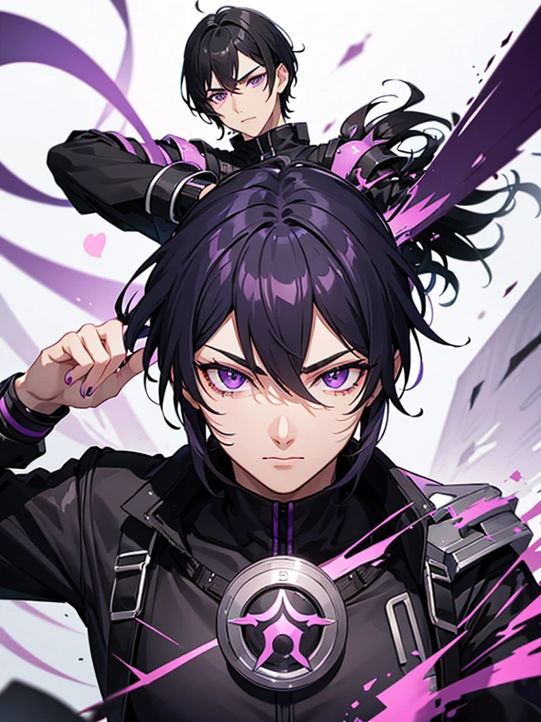 Male character with black hair and purple eyes