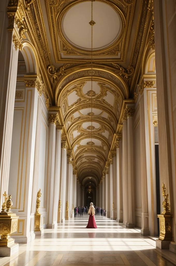 An image in the Palace of Versailles full of people