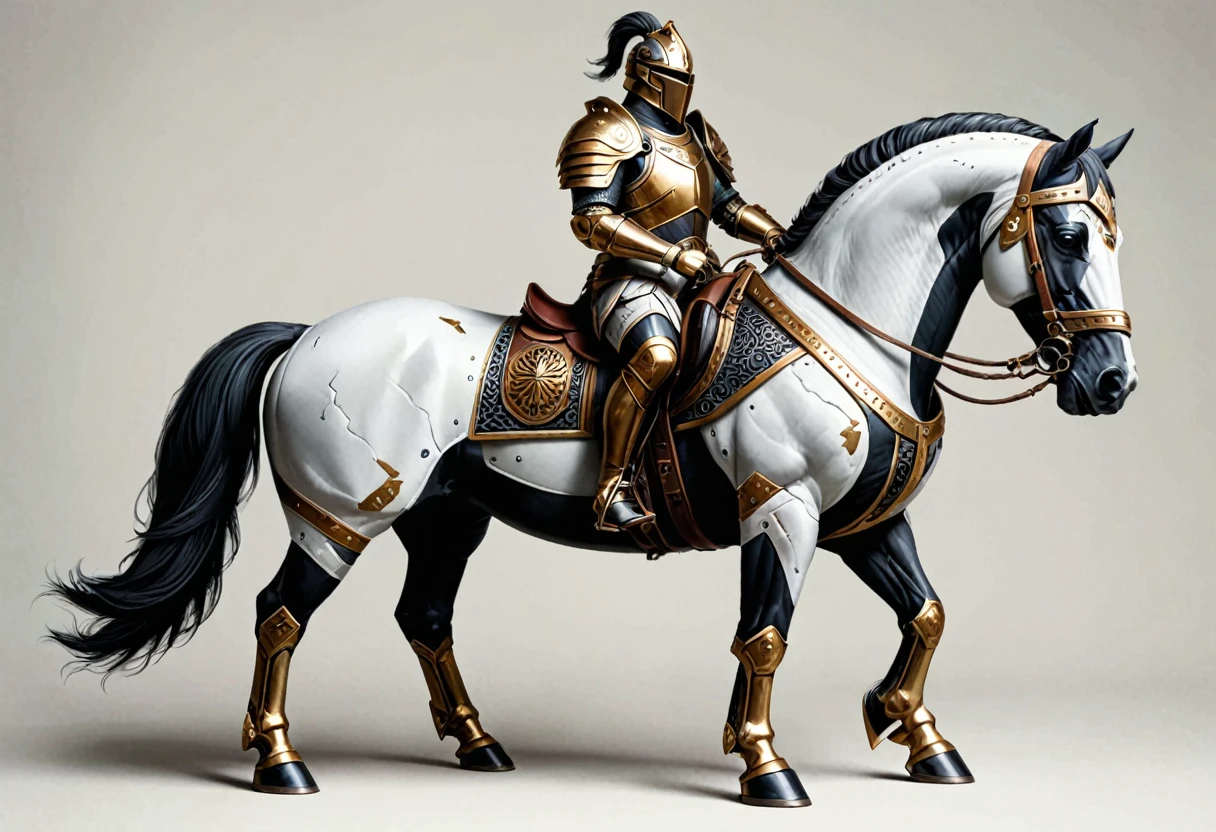 armored horse , epic , concept art, trending on Artstation ,solid color backdrop,(white clean backdrop:1.2),Show the whole picture