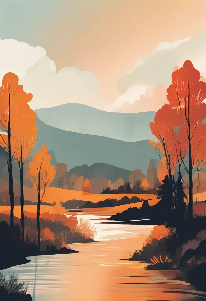 (((The best quality))), ((Masterpiece)) (abstract and simple illustration) minimalist and aesthetic print, landscapes