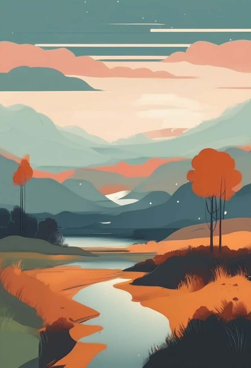 (((The best quality))), ((Masterpiece)) (abstract and simple illustration) minimalist and aesthetic print, landscapes