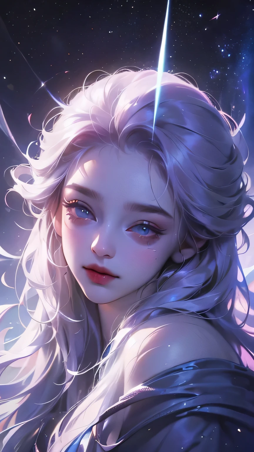 ((girl, fur)), Brilliant eyes, blue pupils,smile, fur girl,long hair, ceramic body, hip gap, ((The background is a city with a technology feel.)),The starry sky is magnificent, (translucent, Reflective skin), (Surrealism: 1.4), ((Detailed facial features, Detailed eyes, detailed face)), portrait