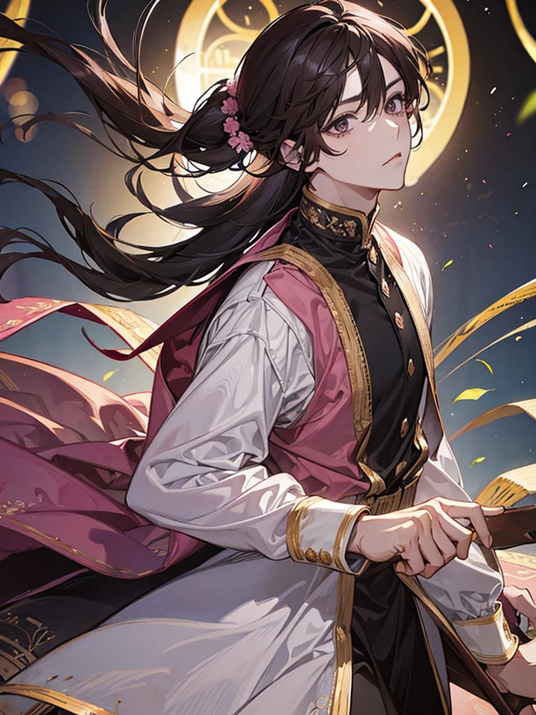 boy, pink eyes, curry brown hair, wear unifrom. handsome man.