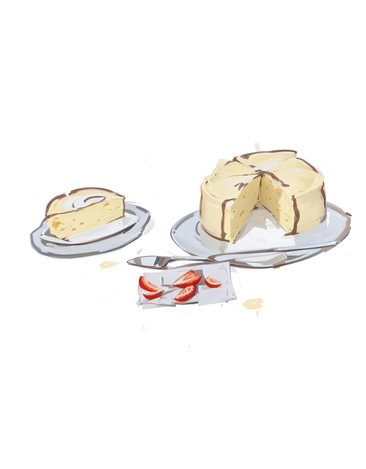 breakfast foods a french bread on a white plate,a round orange cake missing a slice , It&#39;s a tub of margarine 