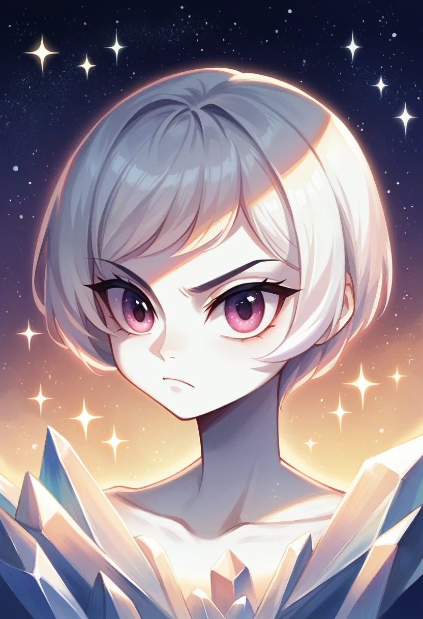 Masterpiece, Superb Girl, Cute Girl, Bust, High Detail Eyes, Perfect Eyes, Portrait, High Detail Face, Same Eyes, Glare, Rainbow Color, Global Illumination, Soft Light, Dream Light, Digital Painting, 8K Close-up, Fantasy, Night Sky, Stars, Nebula, White Crystal, Moonlight, Serenity, Summer, (8K:1.1)