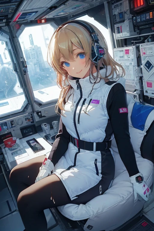masterpiece, highest quality, high resolution, breasts, 20yo,1 girl,(solo):2,,blonde hair,(inside space station):2,flying:2,floatong:2,zero gravity,wind:1.5,anime lovelive style,
BREAK
headphone,(futurstic tight-fit bodysuit):2,(shiny silver long downvest):100,(northface silver metallic puffy downvest):2,(puffy):2,(black sleeves):5,(black tights):2,(black belt),futuristic boots and gloves,(smartwatch):100,astrovest
BREAK
1 girls, sitting in spacecraft cabin with 4-point seat belt, securely fastened, space station interior, looking out of large windows at Earth below, beautiful eyes, she have aluminum foil pouch,(aluminum foil pouch with plastic viewing window):2, contains nutritious liquid or puree together, smiling and chatting, bright and cheerful expressions, high quality cinematic lighting, detailed textures, sharp focus,blue hair,blue eyes,