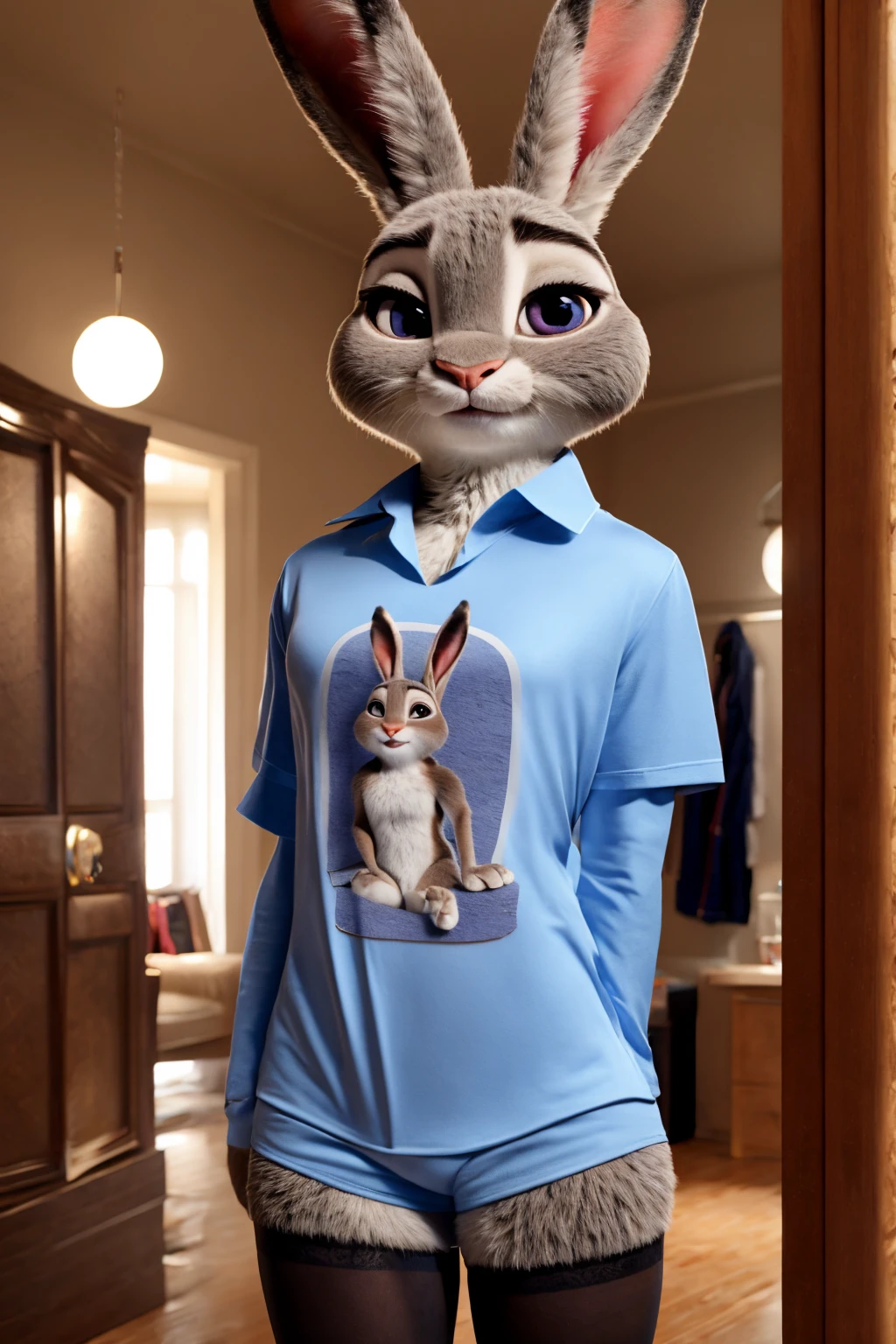 judy hopps ,playboy suit,stockings,t-shirt,RAW,high quality,fur realistic,real life,design for disney on extreme details,ears bunny,tail bunny