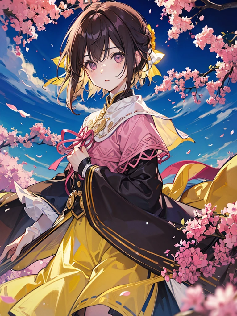 man, pink eyes, short curry brown hair, wear unifrom. handsome man. background in town