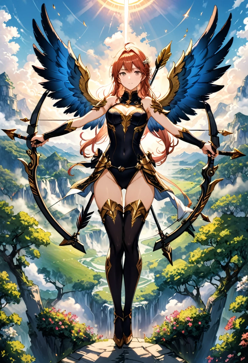(Archer, bow and arrow, aim), winged Cupid, , full body, (Photography), panoramic view, award-winning, cinematic still, emotional, vignette, dynamic, vivid, (masterpiece, best quality, Professional, perfect composition, very aesthetic, absurdres, ultra-detailed, intricate details:1.3)