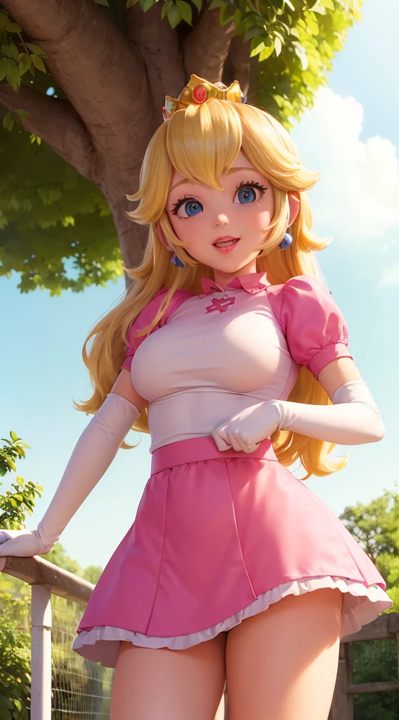 (Outdoors surrounded by beautiful greenery), (((Little Princess Peach in a gorgeous pink tennis wear and short white skirt))), she is kind and considerate、A gentle smile。., He is over six feet tall、Blonde with a golden crown、He is wearing white golf gloves。. Focusing on the alluring large breasts, ( Large Breasts), Peach-shaped buttocks. Back Pose, ((vaginale, missionary)), (((vaginale,Sex))), (((cum in pussy))),