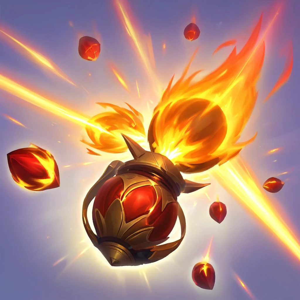 Visualize a caster with 5 fireballs orbiting their head, each fireball automatically targeting the nearest enemies. Each sphere deals 1d12 damage, with a dodge attempt required for each fireball. em cima da cabeça