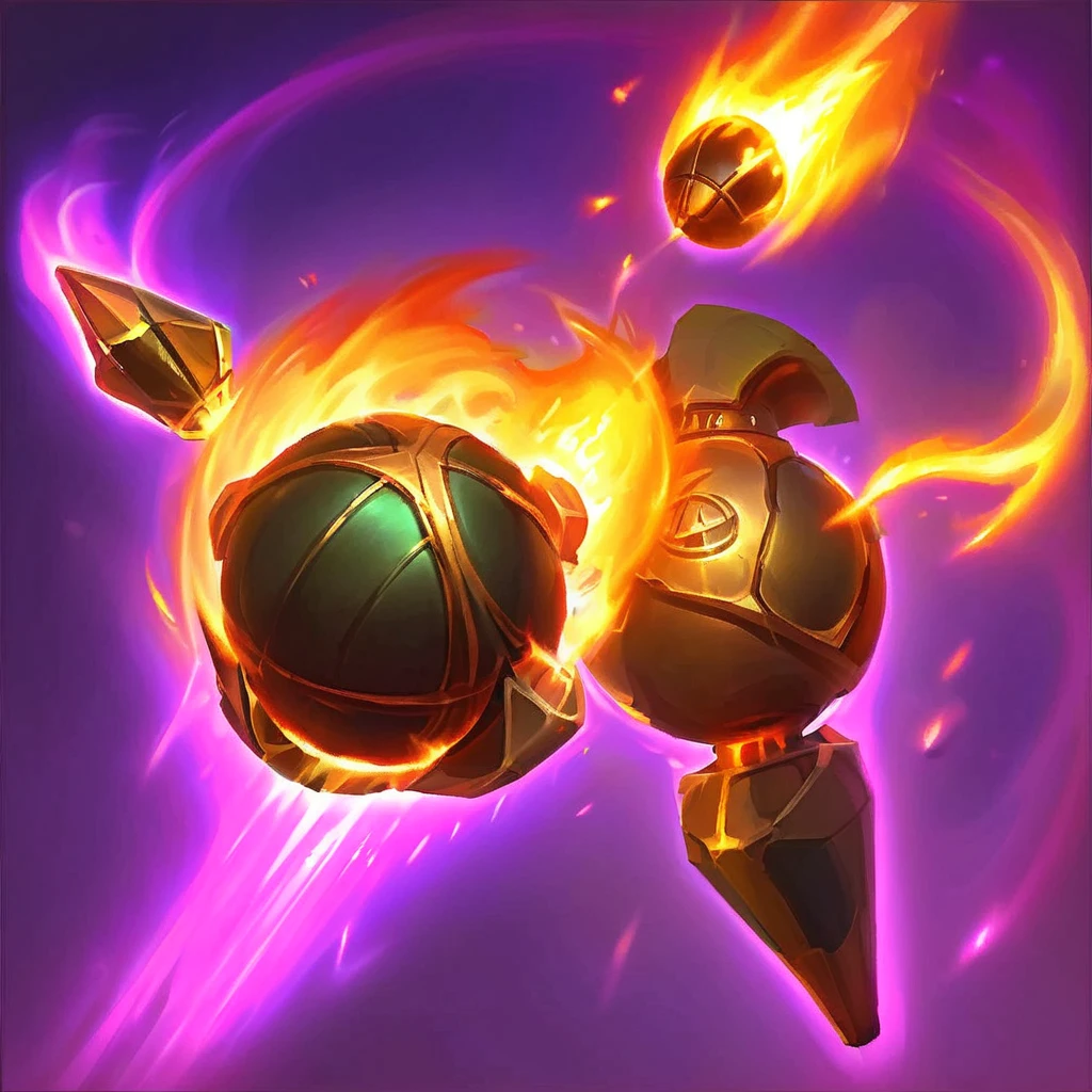 Visualize a caster with 5 fireballs orbiting their head, each fireball automatically targeting the nearest enemies. Each sphere deals 1d12 damage, with a dodge attempt required for each fireball. em cima da cabeça