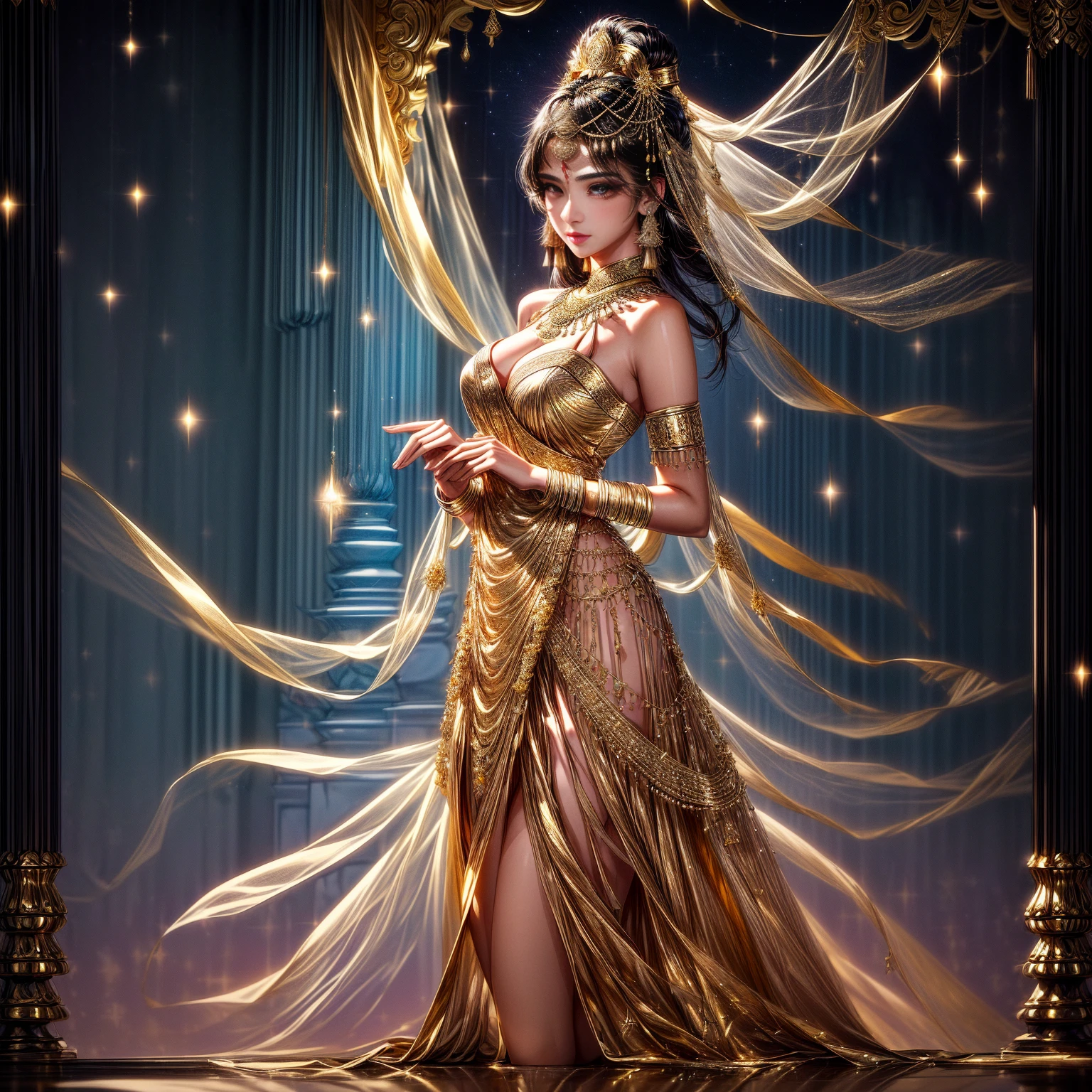 Fine gold jewelry , ancient indian dress,,sparkling light,High resolution 84K,Woman in sari taking photo, indian goddess, traditional beauty, indian, beautiful goddess, elegant cosplay, indian style, indian super model, beautiful young woman, gorgeous woman, Southeast Asia that has existed for a long time, provocative indian, gorgeous beautiful woman, Intricate costume, Hindu Aesthetics, beautiful asian girl, Very detailed shooting of the goddess., jaw-dropping beauty, ,