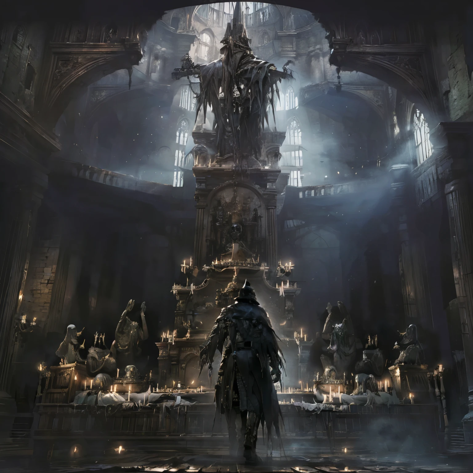 Victorian Cemetery (night:1.1), dark, moonlight, Detailed Scene, Bloodborne infection, die, Attenuation, Skull on the ground, 小さなghost, Victorian buildings in the background, (Gothic:1.2), Hunter, Hunter's dream, Kaerido, dark souls, Horror game style, Pale Moon, Yharnam, The Great Old Ones, Cosmic Horror Break (hundreds of 小さなghost, 小さなghost, ghost:1.3) BREAK die, Attenuation, Skull on the ground, (The ground is made up of countless skulls:1.1) BREAK 32k art of a Hunter from Bloodborne infection, Hunter's dream, High resolution, best quality Bloodborne infection