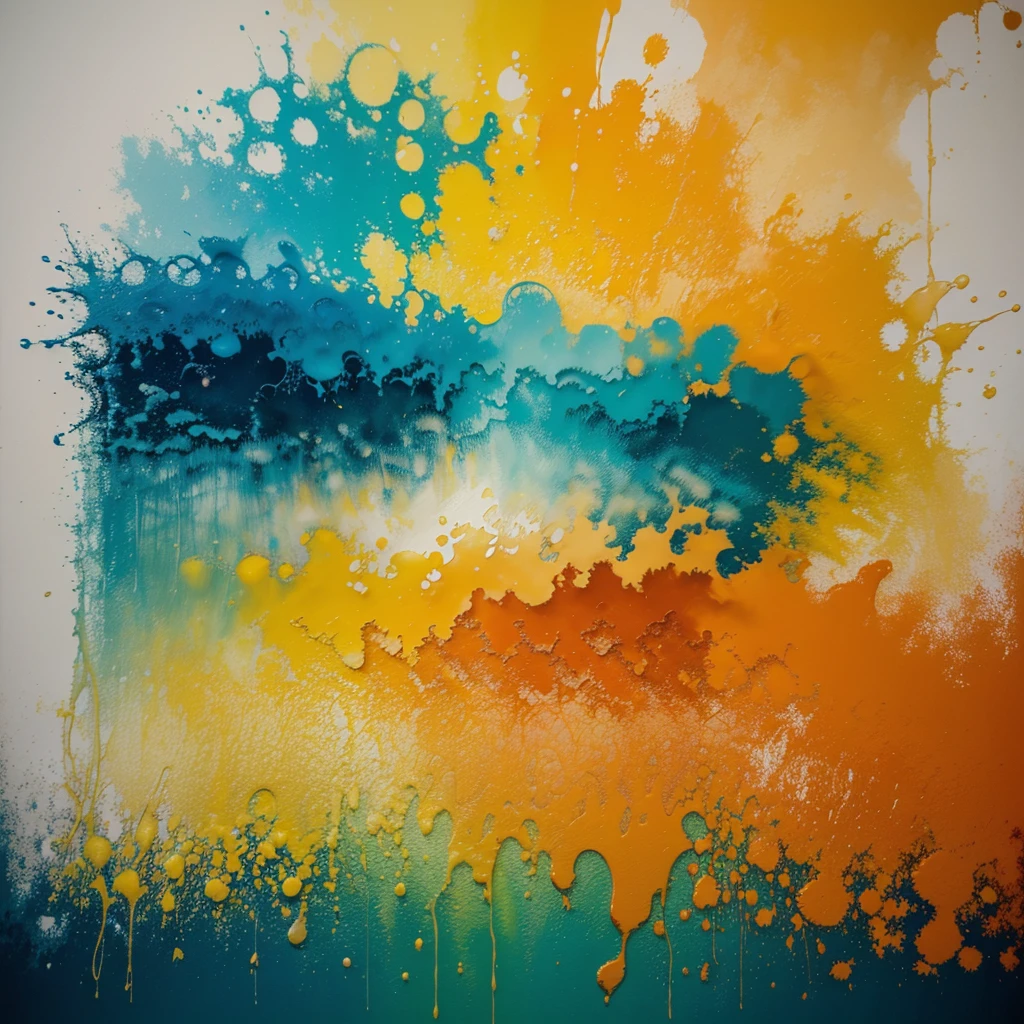 Create an abstract painting with vibrant, bold colors that blend together to form a dynamic composition. Include a variety of shapes and textures to add depth and intrigue. Incorporate warm tones like reds, oranges, and yellows, juxtaposed with cooler tones such as blues and greens.