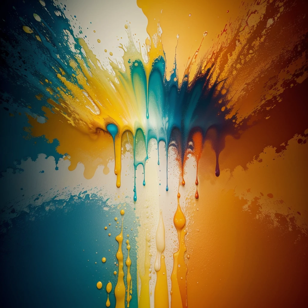 Create an abstract painting with vibrant, bold colors that blend together to form a dynamic composition. Include a variety of shapes and textures to add depth and intrigue. Incorporate warm tones like reds, oranges, and yellows, juxtaposed with cooler tones such as blues and greens.
