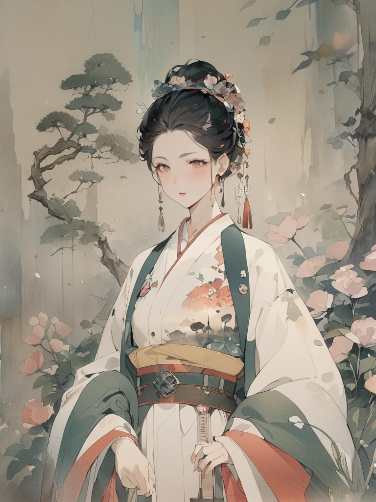 (8K, best quality, masterpiece),1girl, watercolor (medium), {Practical, original photo, Ultra-fine transparent, image, (Influenced by Yoshitaka Amano's style:1.6)}, Practical Light, Delicate skin, (Beautiful slim woman, 25 years old, Court Knight:1.5), Thin legs, Fine particles, Long white hair, Detailed fingers, Thin, sex, Ecstasy expression, 动感sex感的姿势, (巨大有弹sex的坚挺胸部:1.4), (sex感指挥官的盔甲, Long skirt, Long red cape, boots:1.2),(The armor has a larger chest opening;1.6), Exposing breasts, (Arcadia, Flower Storm, Many flowers:1.8), Unobscured,Beautiful scenery, (Flowers, Wind and Moon:1.5)
