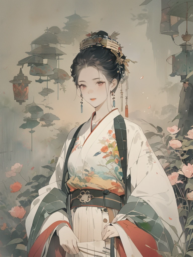 (8K, best quality, masterpiece)，1girl, watercolor (medium), {Practical, original photo, Ultra-fine transparent, image, (Influenced by Yoshitaka Amano&#39;s style:1.6)}, Practical Light, Delicate skin, (Beautiful slim woman, 25 years old, Court Knight:1.5), Thin legs, Fine particles, Long white hair, Detailed fingers, Thin, sex, Ecstasy expression, 动感sex感的姿势, (巨大有弹sex的坚挺胸部:1.4), (sex感指挥官的盔甲, Long skirt, Long red cape, boots:1.2),(The armor has a larger chest opening;1.6), Exposing breasts, (Arcadia, Flower Storm, Many flowers:1.8), Unobscured，Beautiful scenery, (Flowers, Wind and Moon:1.5)