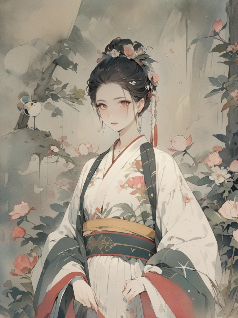 (8K, best quality, masterpiece),1girl, watercolor (medium), {Practical, original photo, Ultra-fine transparent, image, (Influenced by Yoshitaka Amano's style:1.6)}, Practical Light, Delicate skin, (Beautiful slim woman, 25 years old, Court Knight:1.5), Thin legs, Fine particles, Long white hair, Detailed fingers, Thin, sex, Ecstasy expression, 动感sex感的姿势, (巨大有弹sex的坚挺胸部:1.4), (sex感指挥官的盔甲, Long skirt, Long red cape, boots:1.2),(The armor has a larger chest opening;1.6), Exposing breasts, (Arcadia, Flower Storm, Many flowers:1.8), Unobscured,Beautiful scenery, (Flowers, Wind and Moon:1.5)