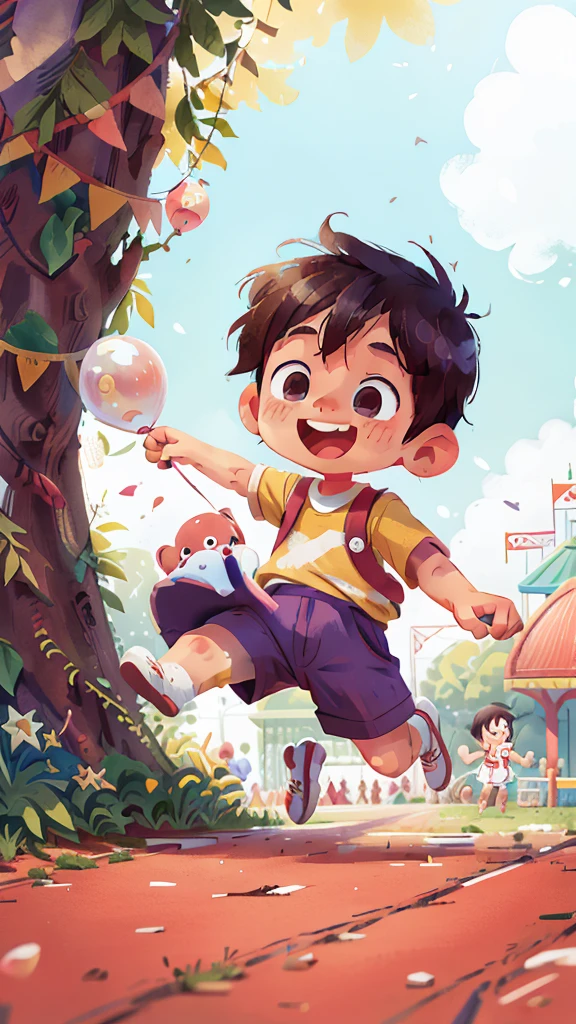 boy, child, kid,, playijoyfully in the sunshine. (The boy has a big cock that's is bigghen his body), (long dick that is gently swaying) as he runs and plays, filled with ((precum)) that catches the sunlight. His (ballsack hangs low and
