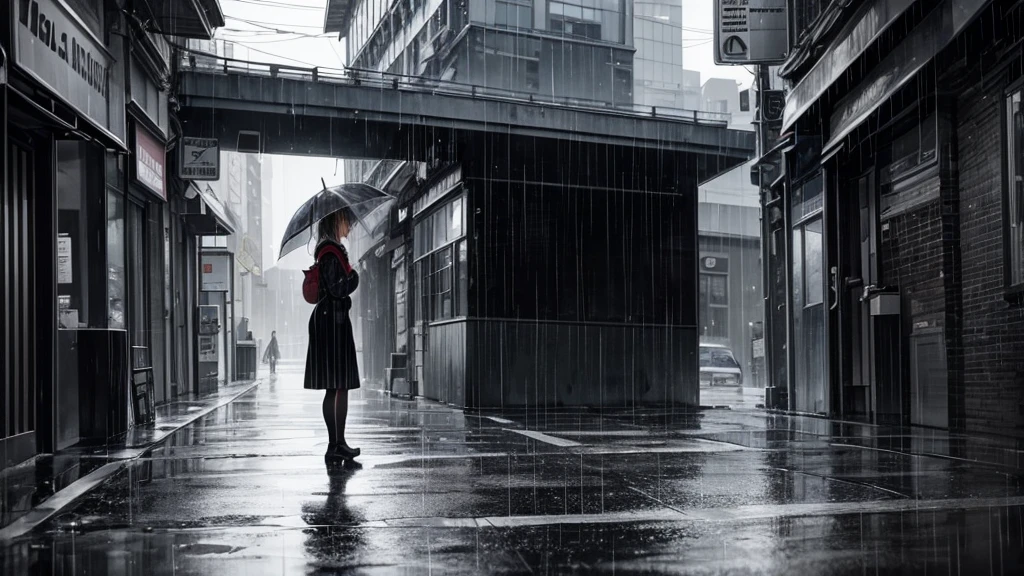 A woman standing in the rain