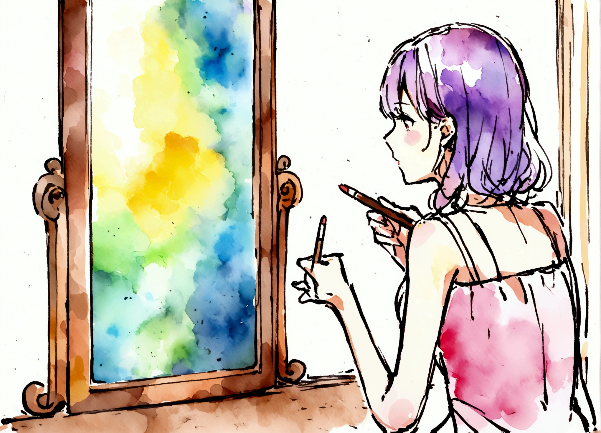 mirror, sketch, Watercolor Colors.