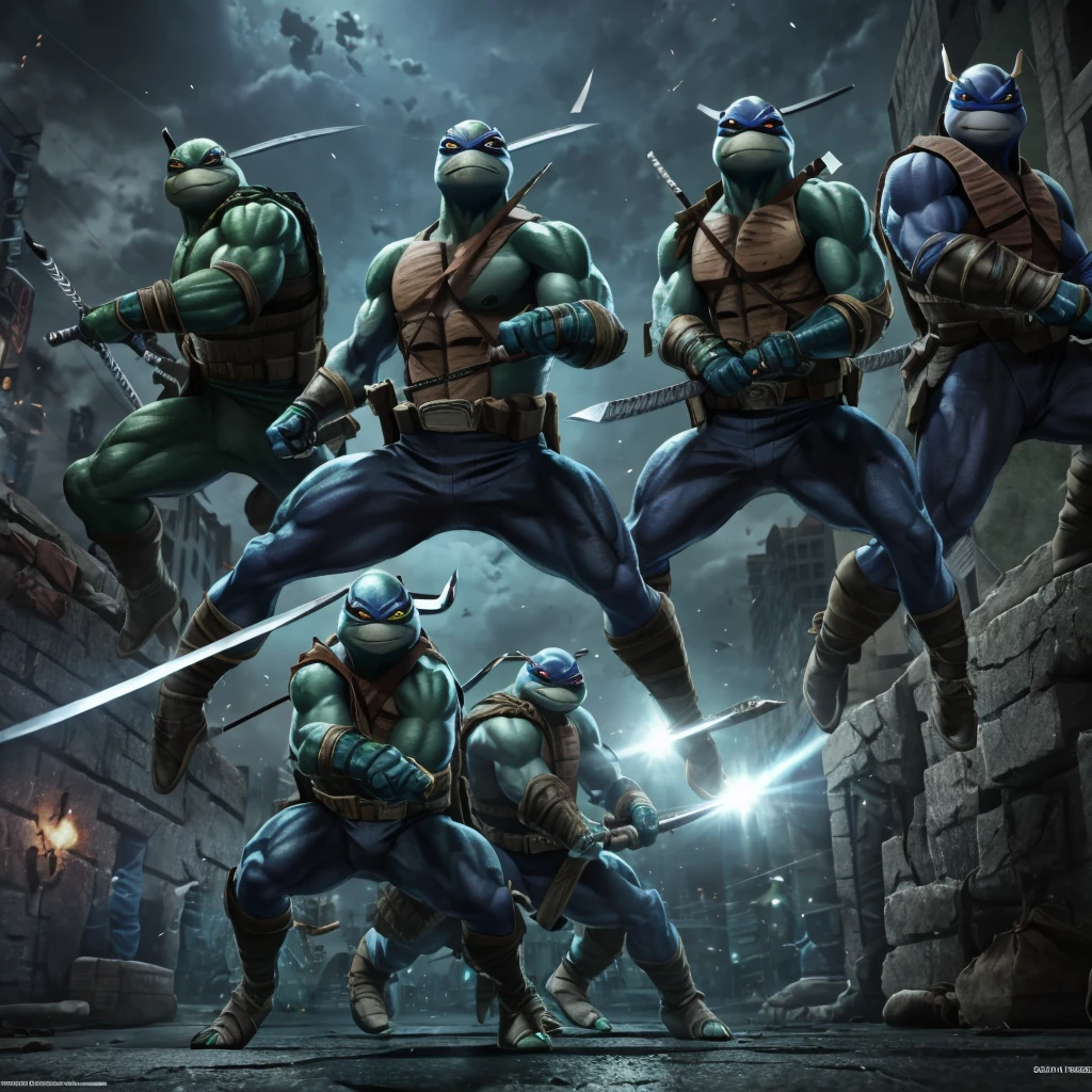 Ninja Turtles, musculosos, dark, ultrarealistic, 4K