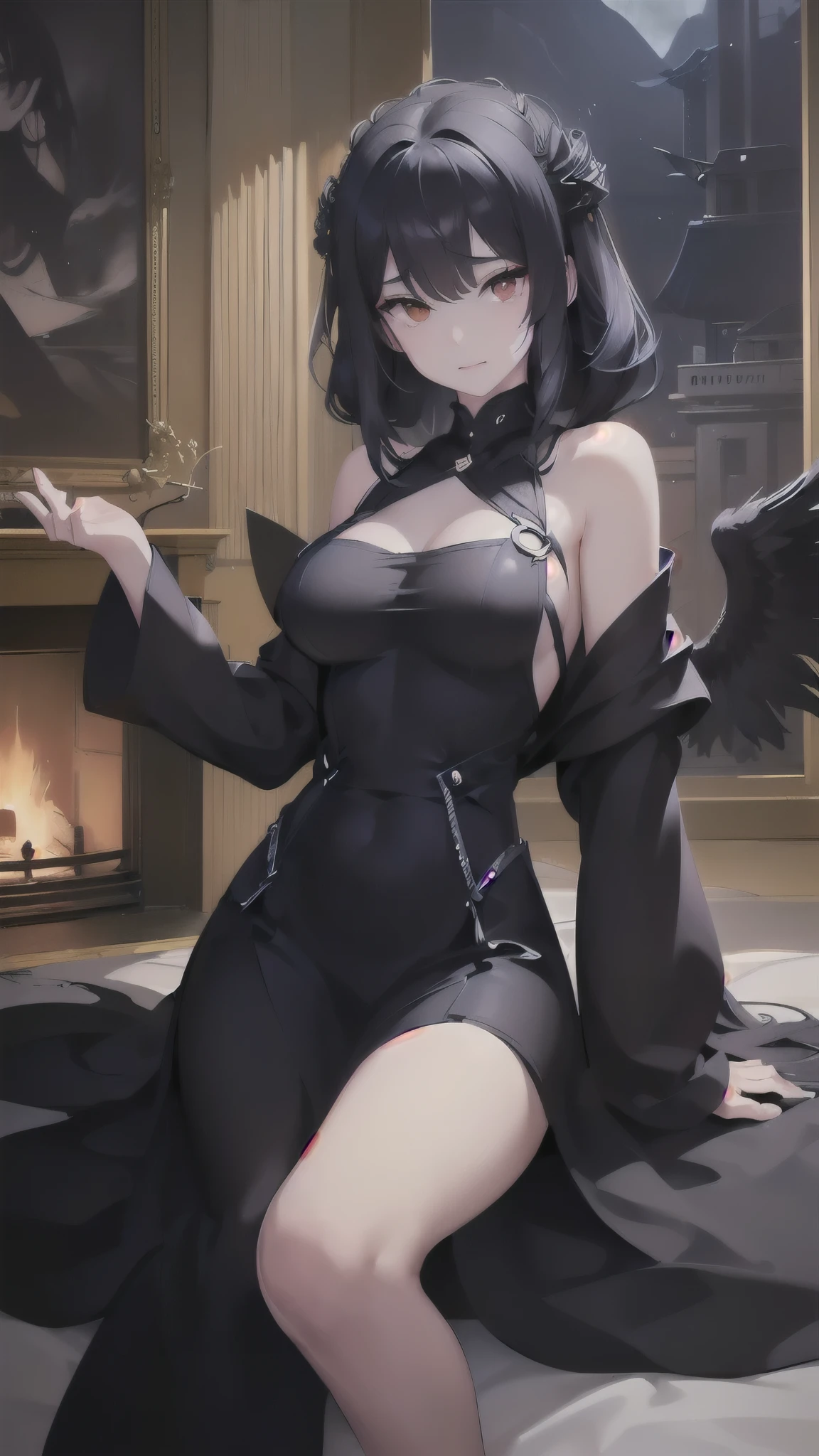 big breasts, erotic, cute smile, cat ears girl, Glamour, hoodie, (hairy eyes), black hairstyle, black eye, Height 156cm, Many cats are dancing in the background, young princess, sitting on a blue throne, 30 early teens, with backlight, open chest, anime, short boots, high quality, High resolution