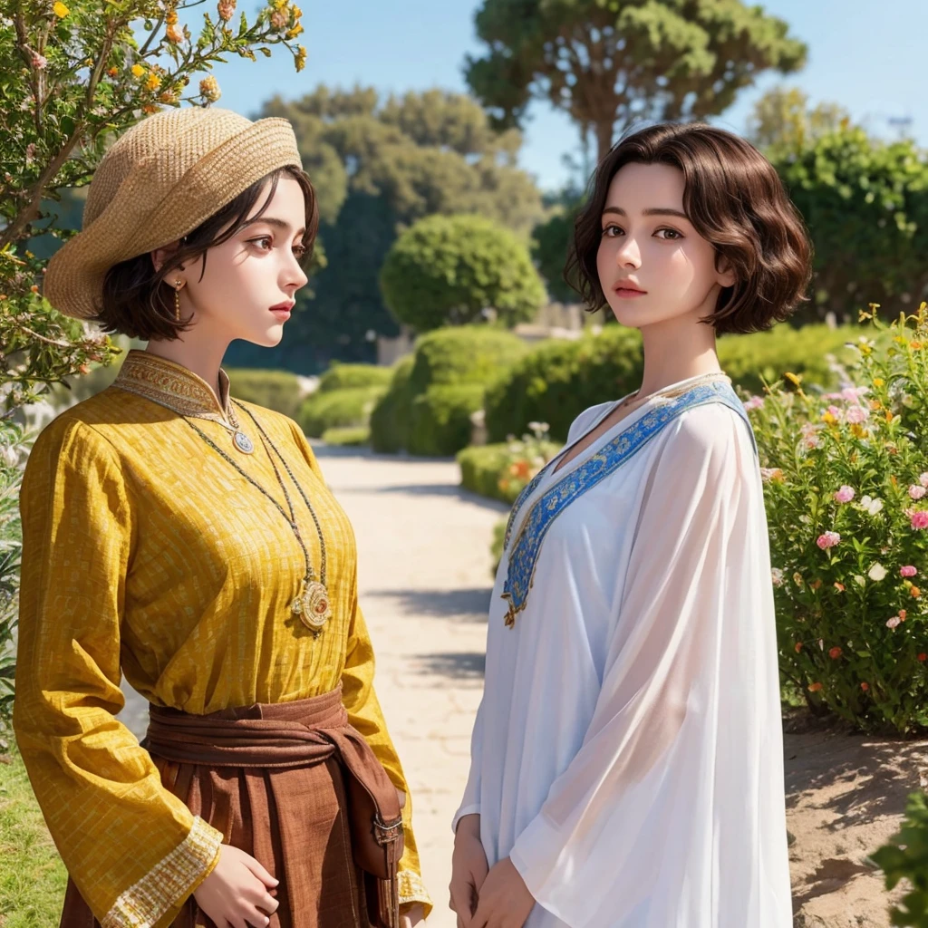masterpiece, best quality, 8k, super detailed skin, looking off into the distance, jealous, cute, 1girl, short hair, wearing boubou, a secret society of time travelers,