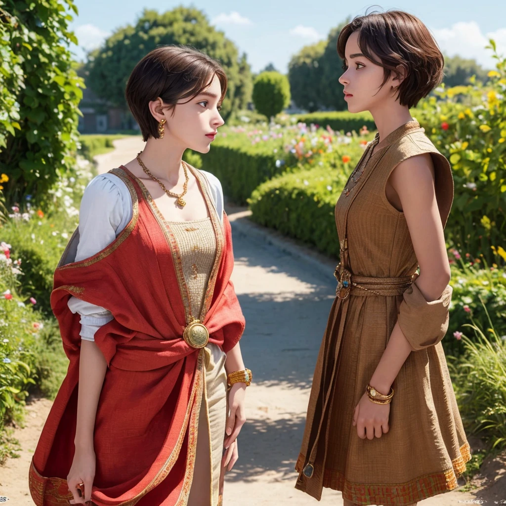 masterpiece, best quality, 8k, super detailed skin, looking off into the distance, jealous, cute, 1girl, short hair, wearing boubou, a secret society of time travelers,