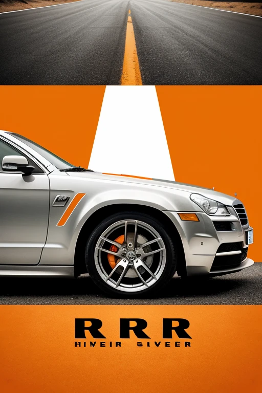 Create a logo with car background with words "Team RR" in it color orange and silver 