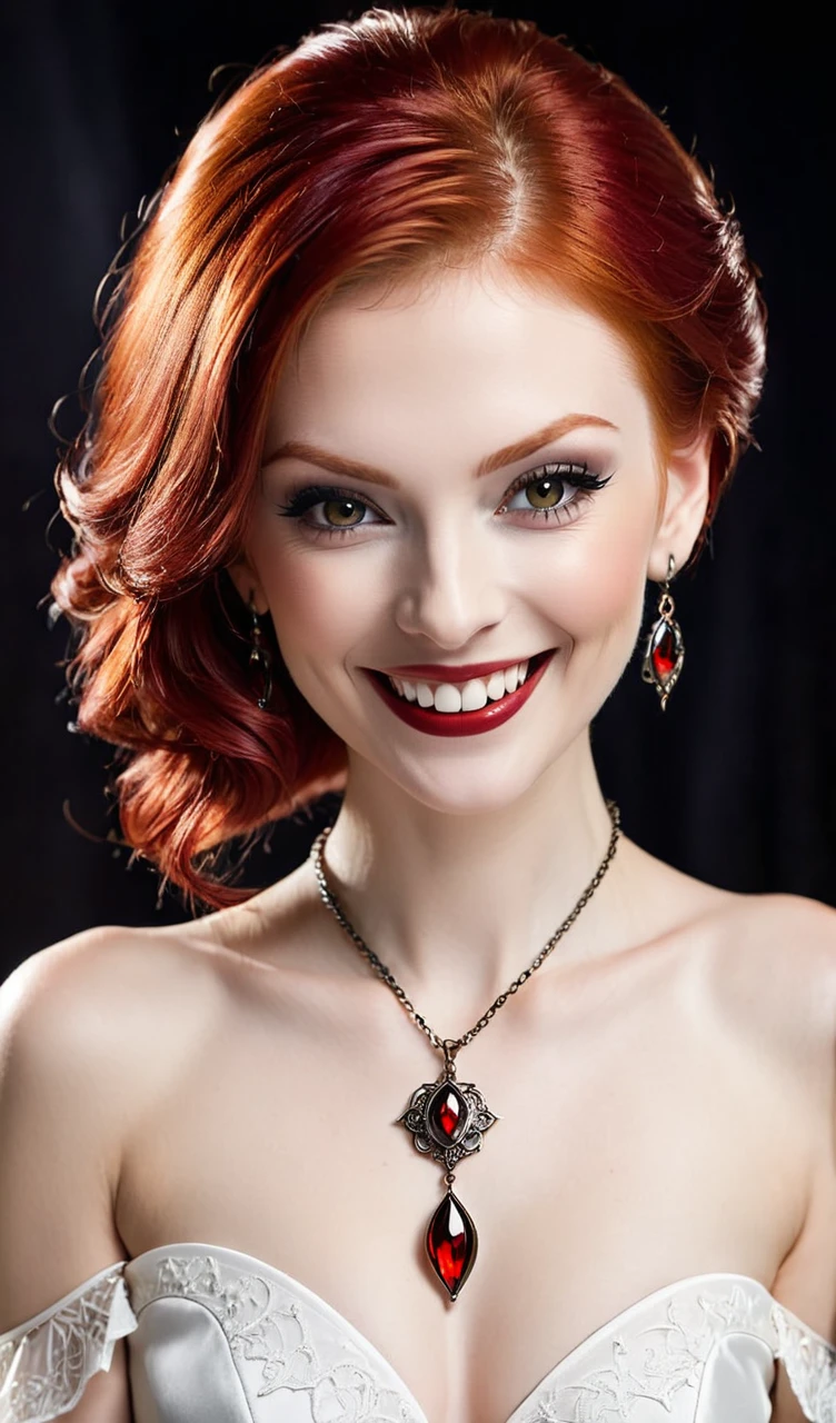 SMILING REDHEAD BEAUTIFUL VAMPIRE WITH NAZLI NAME NECKLACE