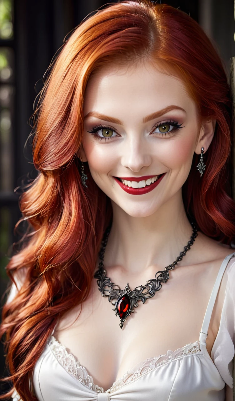 SMILING REDHEAD BEAUTIFUL VAMPIRE WITH NAZLI NAME NECKLACE