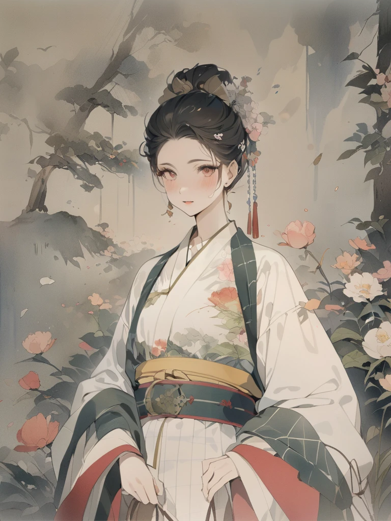 (8K, best quality, masterpiece),1girl, watercolor (medium), {Practical, original photo, Ultra-fine transparent, image, (Influenced by Yoshitaka Amano's style:1.6)}, Practical Light, Delicate skin, (Beautiful slim woman, 25 years old, Court Knight:1.5), Thin legs, Fine particles, Long white hair, Detailed fingers, Thin, sex, Ecstasy expression, 动感sex感的姿势, (巨大有弹sex的坚挺胸部:1.4), (sex感指挥官的盔甲, Long skirt, Long red cape, boots:1.2),(The armor has a larger chest opening;1.6), Exposing breasts, (Arcadia, Flower Storm, Many flowers:1.8), Unobscured,Beautiful scenery, (Flowers, Wind and Moon:1.5)