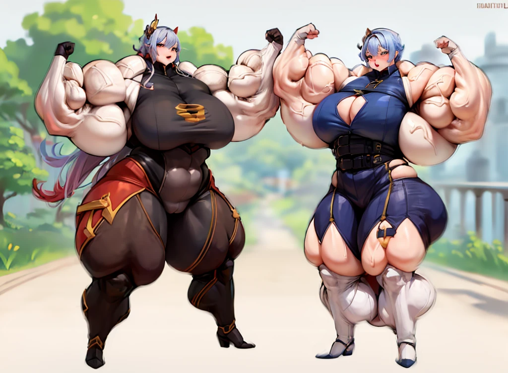 (very big woman: 1.5), strong, (hyper muscles: 1.5), ABS, thick legs, thick arms, big shoulders, ABS, Leotard),full shot, shot in the stomach, (Hutao from Genshin Impact: 1.5), (huge breasts:1.2), (high:1.2), (colossal ass:1.2), (massive:1.2), (detailed, beautiful face), Moaning, (lustful face: 1.4)