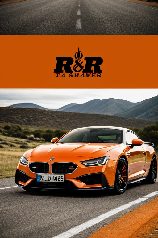 Create a logo with car background with words "Team RR" in it color orange and silver 
