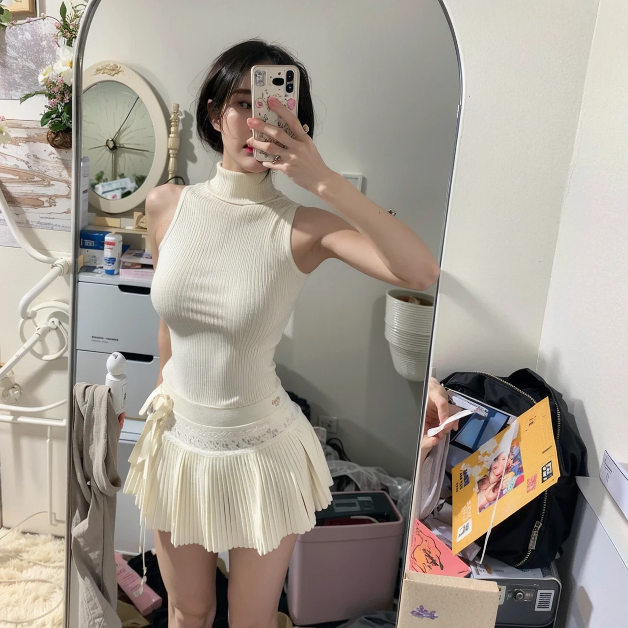 1girl, pose,best quality,masterpiece,illustration,an extremely delicate and beautiful,CG,unity,8k wallpaper,Amazing,finely detail,masterpiece,official art,extremely detailed CG unity 8k wallpaper,incredibly absurdres,huge filesize,ultra-detailed,highres,extremely detailed,beautiful detailed girl,realistic,full frontal,outdoors,turtleneck shirt,skirt,light contrast,