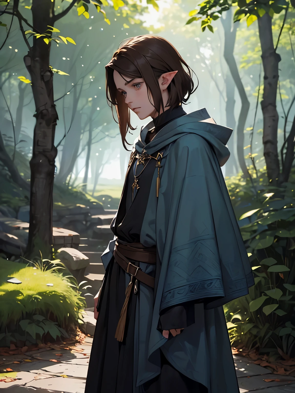 (Aiden stands before you, a small and timid figure. He has a pale complexion and a youthful face, with sharp elven features and a head of messy brown hair. His eyes are a deep shade of blue, but they avoid making direct eye contact with you, looking shyly at the ground.)