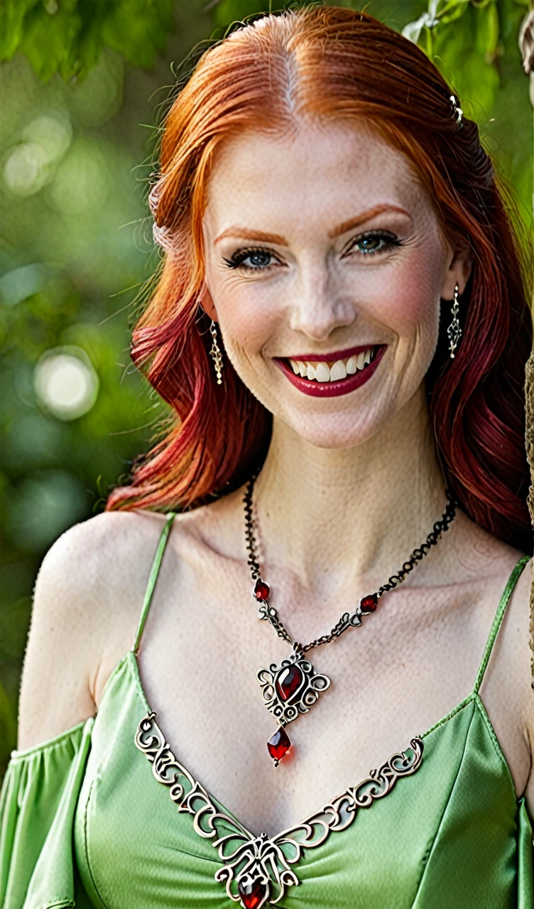 SMILING REDHEAD BEAUTIFUL VAMPIRE WITH NAZLI NAME NECKLACE