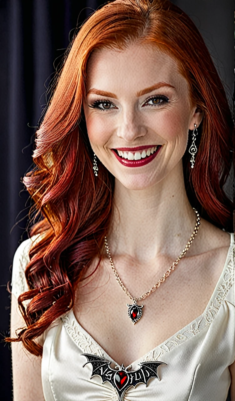 SMILING REDHEAD BEAUTIFUL VAMPIRE WITH NAZLI NAME NECKLACE
