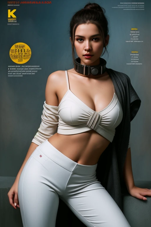 Photo of (c4rmr0se:0.98), a woman in (cover of a Star Wars magazine), Retrato em close, model shoot style, (Extremely detailed CG 8k unity wallpaper), Photo of the most beautiful artwork in the world, professional majestic oil painting by Ed Blinkey, Atey Ghailan, Studio Ghibli, por Jeremy Mann, Greg Manchess, Antonio Moro, trends on artstation, trends at CGsociety, intricate, high détail, sharp focus, dramatic, photorealistic painting art by midjourney and greg rutkowski, (white Jedi robes with high collar:1.1), (Jedi attract), (Tatooine city in the background), (long pants:1.1), (sexy blouse), (gazing at viewer), (detailed pupilss:1.3), (incredibly sexy)