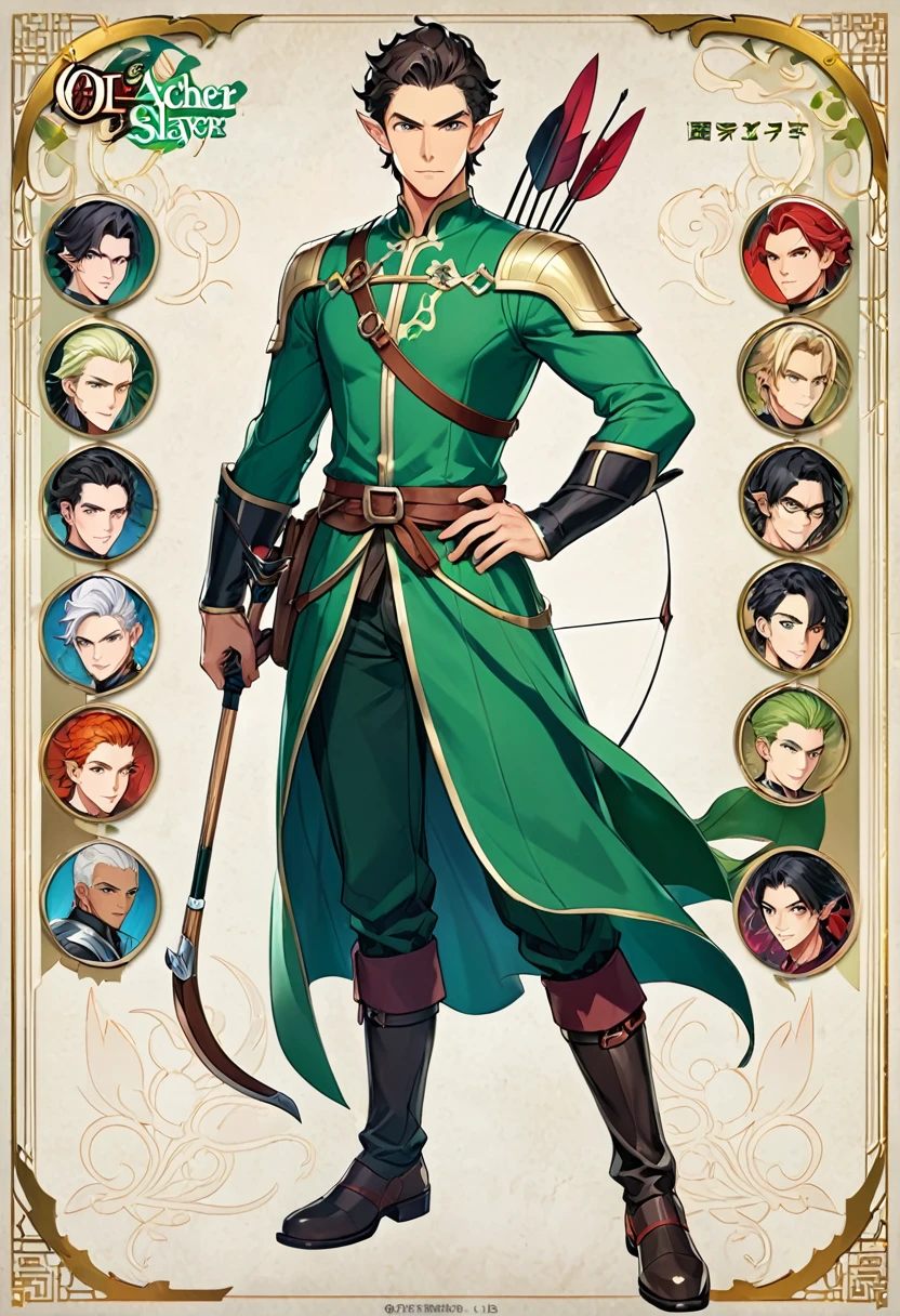 a cartoon picture of a man with a bow and arrow, archer boy, official character art, highly detailed exquisite fanart, handsome guy in demon slayer art, male elf ranger, otl archer, official character illustration, rpg portrait full body, official art, ( ( character concept art ) ), archer bow, detailed anime character art, human male character art, fullbody rpg portrait