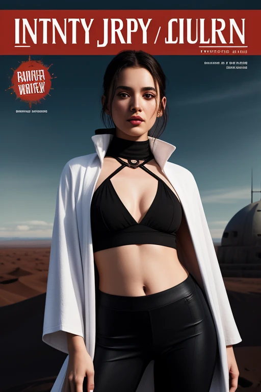Photo of (c4rmr0se:0.98), a woman in (cover of a Star Wars magazine), Retrato em close, model shoot style, (Extremely detailed CG 8k unity wallpaper), Photo of the most beautiful artwork in the world, professional majestic oil painting by Ed Blinkey, Atey Ghailan, Studio Ghibli, por Jeremy Mann, Greg Manchess, Antonio Moro, trends on artstation, trends at CGsociety, intricate, high détail, sharp focus, dramatic, photorealistic painting art by midjourney and greg rutkowski, (white Jedi robes with high collar:1.1), (Jedi attract), (Tatooine city in the background), (long pants:1.1), (sexy blouse), (gazing at viewer), (detailed pupilss:1.3), (incredibly sexy)