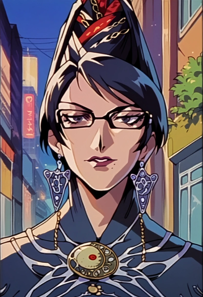 bayonetta, milf, in city, closeup