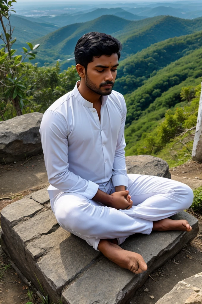 Agasthya saint sitting on the top of hill and doing meditation 