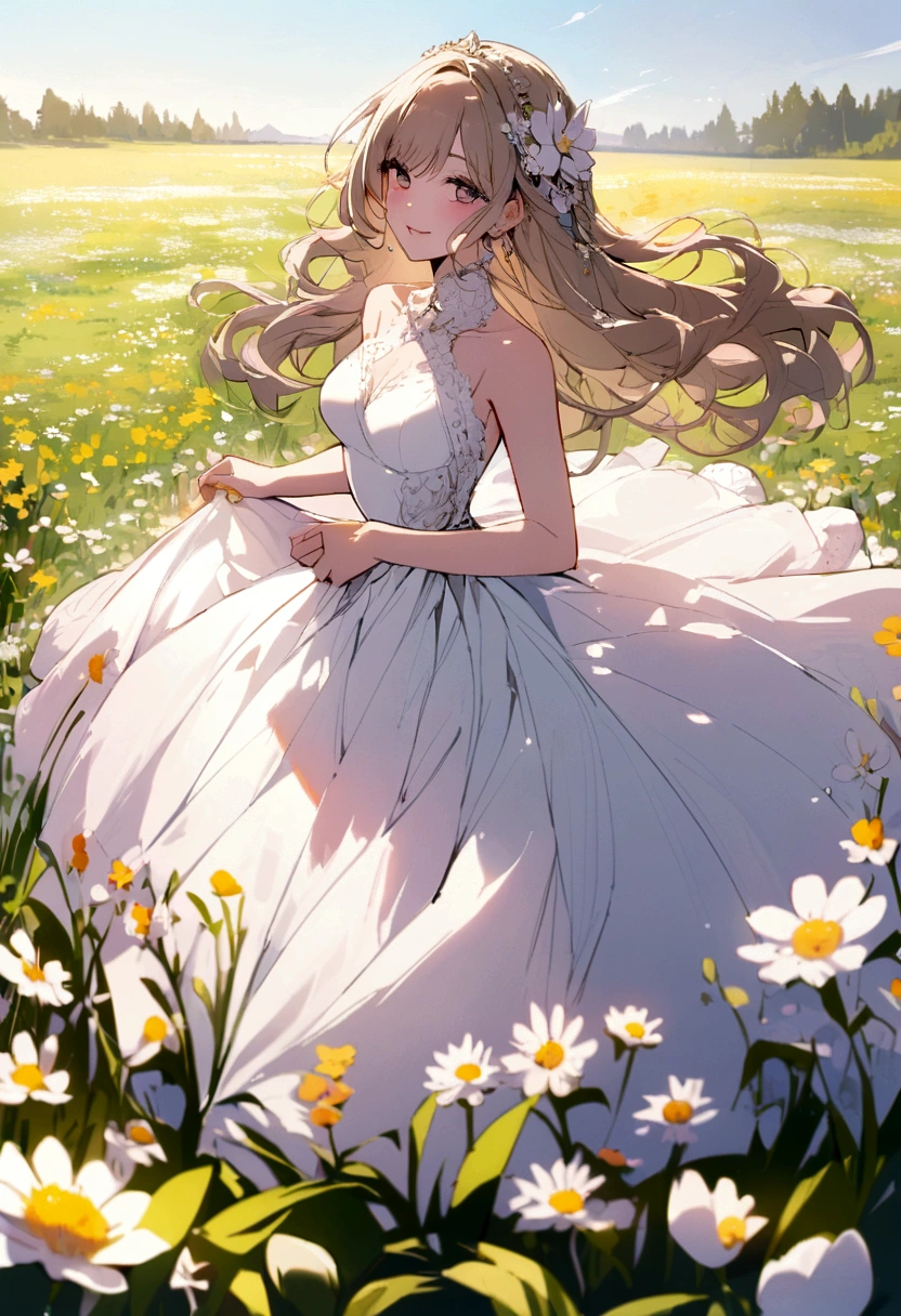 happy beautiful woman in a spring field