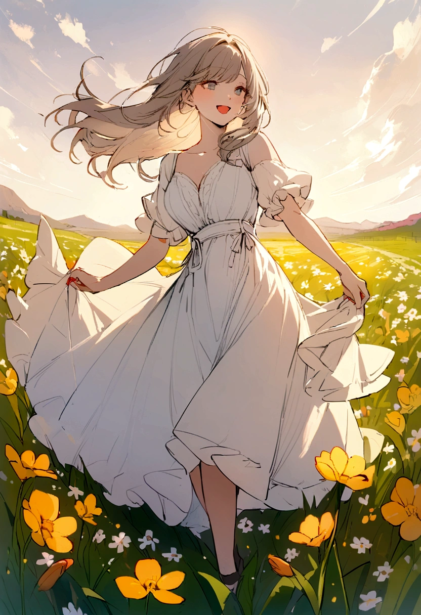 happy beautiful woman in a spring field