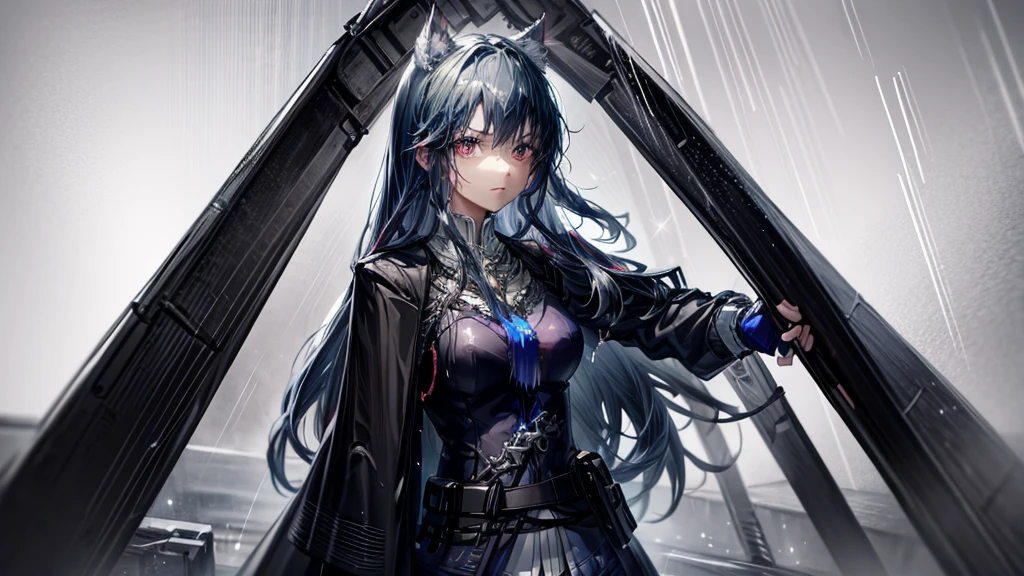 hyper quality A woman standing in the rain kawaii anime portrait